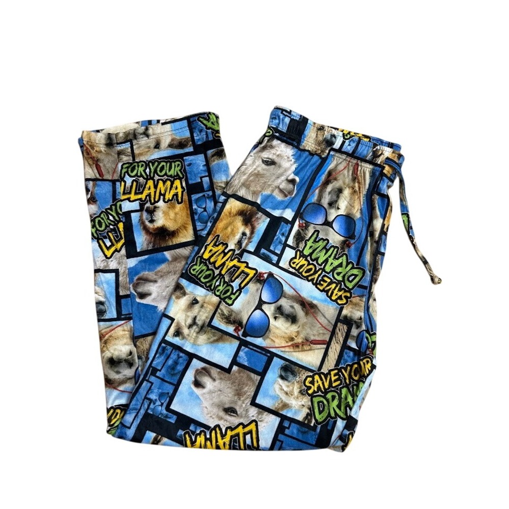 G-Brand Llama Drama Blue Fleece Pajama Pants Mens‎ 2XL Sunglasses Graphic Lounge